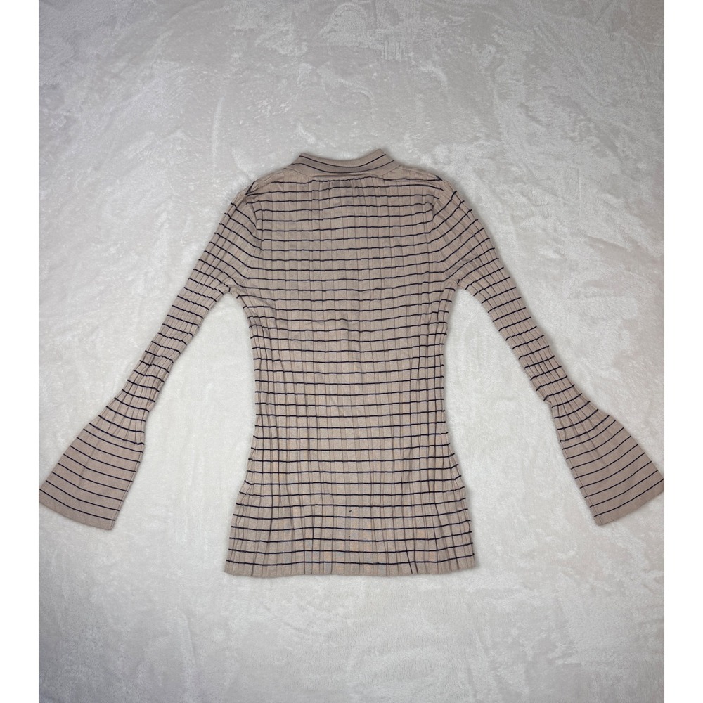 Bell Sleeve Collared Cardigan A New Day Womens S Beige Blue Stripe NWT Preppy - Picture 3 of 8